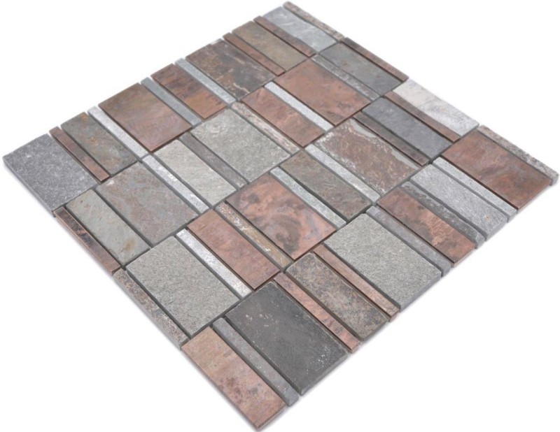 Mosaic splashback copper gray rust copper rectangle stone tile backsplash kitchen MOS47-575_f