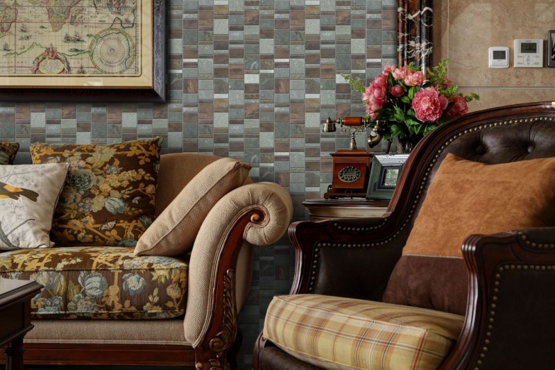 Mosaic splashback copper gray rust copper rectangle stone tile backsplash kitchen MOS47-585_f