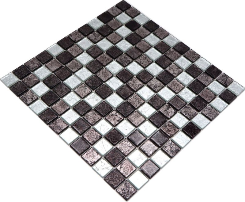 Pannello posteriore a mosaico in vetro nero mosaico argento nero struttura MOS126-1703_f