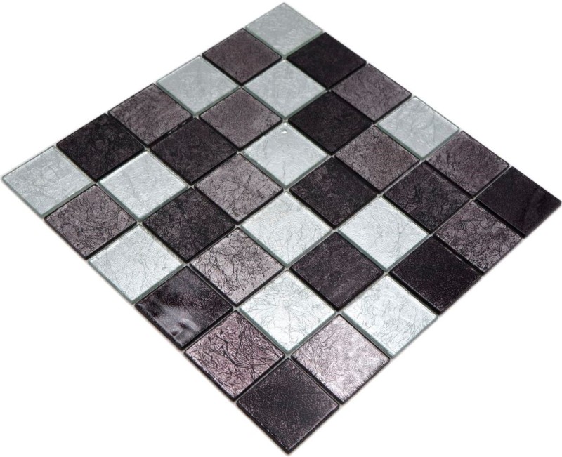 Pannello posteriore a mosaico in vetro nero mosaico argento nero struttura MOS126-1704_f