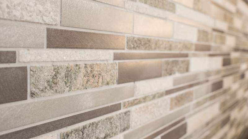 Mosaic tile quartzite natural stone aluminum silver gray light beige composite tile backsplash MOS49-XSA535_f