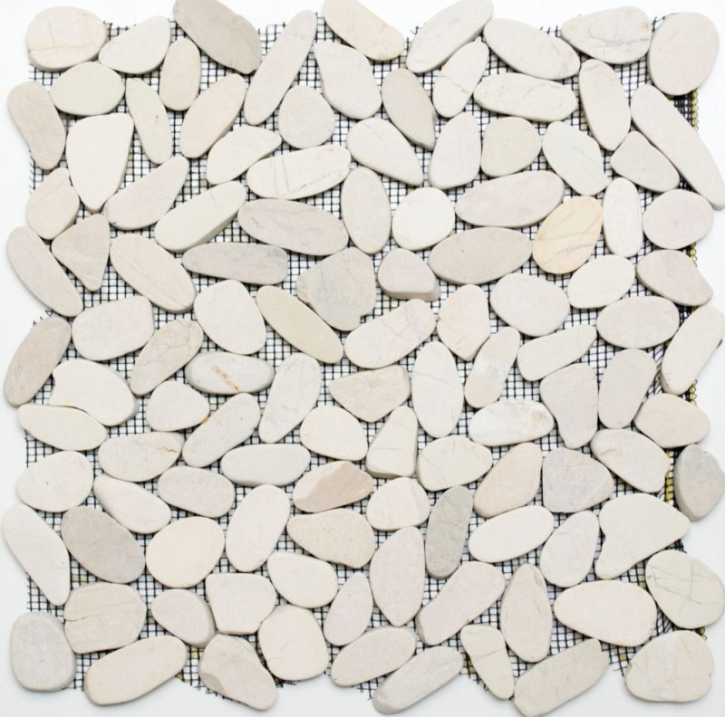 Mosaik Fliese Flußkiesel Steinkiesel Kiesel geschnitten weiß 5 7 MOS30-IN14_f