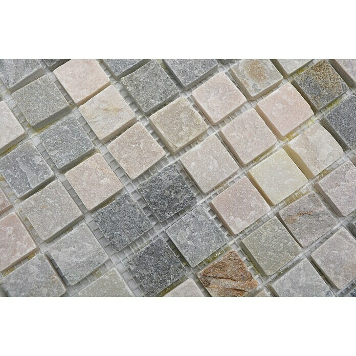 Mosaik Fliese Quarzit Naturstein Quarzit beige Küchenrückwand Spritzschutz grau MOS36-0206_f