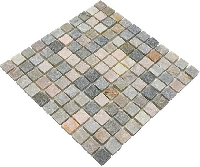 Mosaik Fliese Quarzit Naturstein Quarzit beige Küchenrückwand Spritzschutz grau MOS36-0206_f