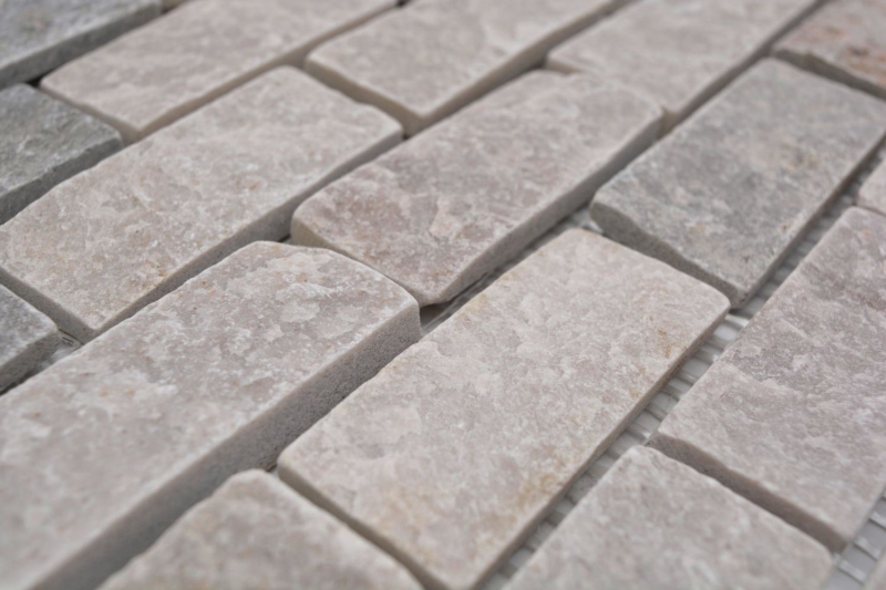 Mosaik Fliese Quarzit Naturstein Brick Quarzit Küchenrückwand Spritzschutz beige grau MOS36-0208_f