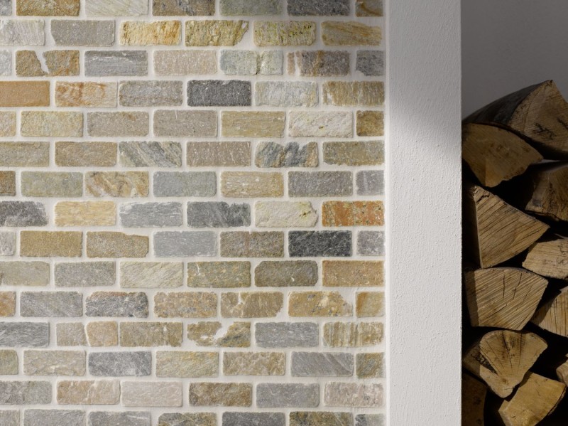 Mosaic tile quartzite natural stone brick quartzite kitchen splashback beige gray MOS36-0208_f