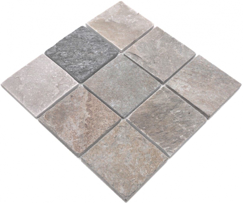 Mosaik Fliese Quarzit Naturstein Quarzit beige grau Küchenrückwand Spritzschutz MOS36-0210_f
