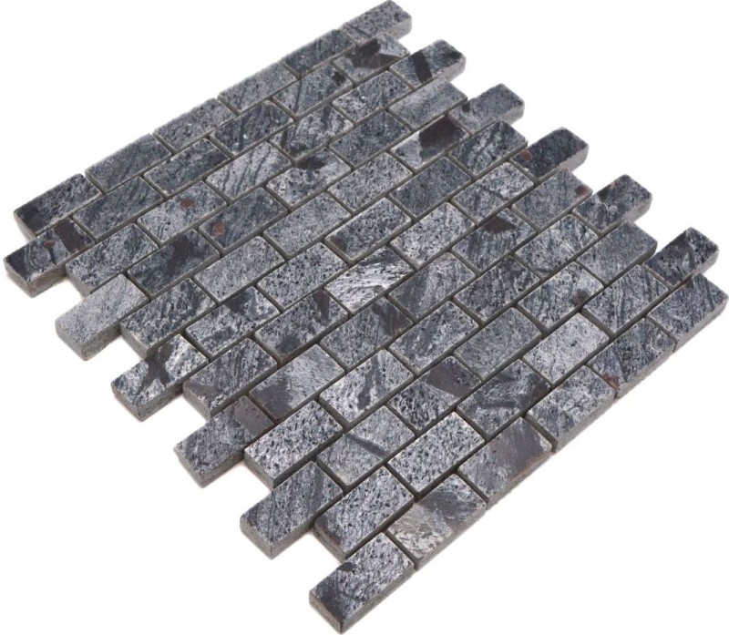 Mosaïque Carreau Quartzite Pierre naturelle Brick gris argenté poli MOS28-0202_C_f