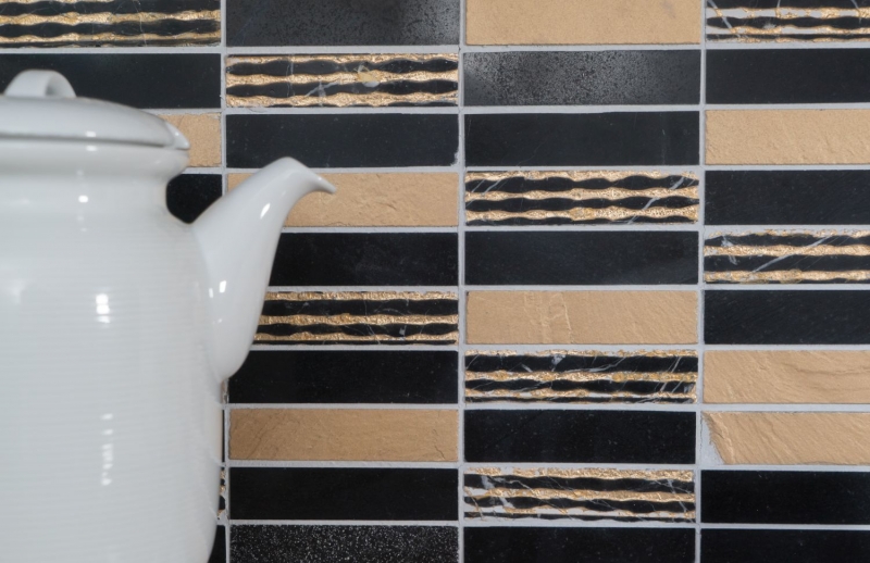 Mosaic tile marble natural stone rectangle stone carving gold black MOS40-STN79_f