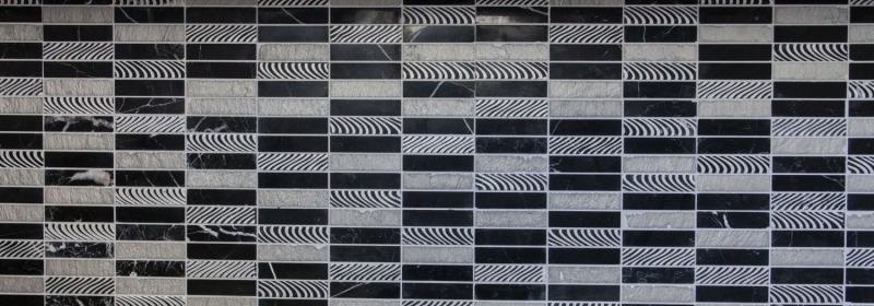 Mosaic tile marble natural stone rectangle stone carving silver black MOS40-STN89_f