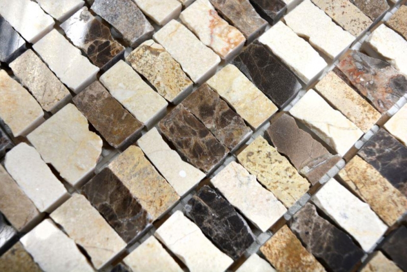 Mosaik Fliese Marmor Naturstein Stäbchen beige Carpet Crema Marfil Dark Emperador honed MOSSopo-M10-VH21_f