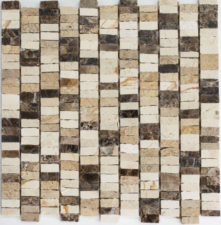 Mosaic tile marble natural stone rods beige Carpet Crema Marfil Dark Emperador honed MOSSopo-M10-VH21_f