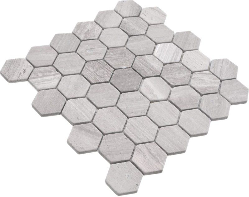 Mosaik Fliese Marmor Naturstein Hexagon Marmor grau Streifen MOS44-1205_f