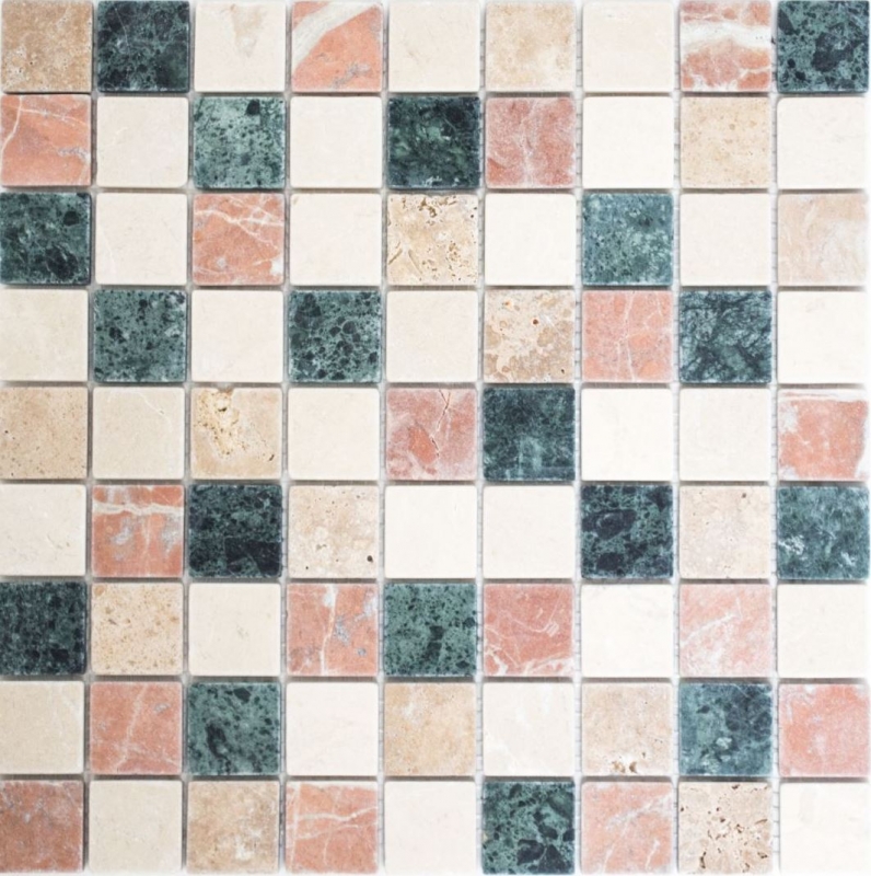 Piastrella di mosaico in marmo pietra naturale crema beige rosso verde casuale MOS42-1204_f