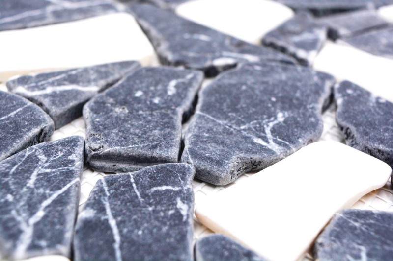 Mosaic tile marble natural stone white black fracture Ciot Nero Bianco MOS44-0204_f