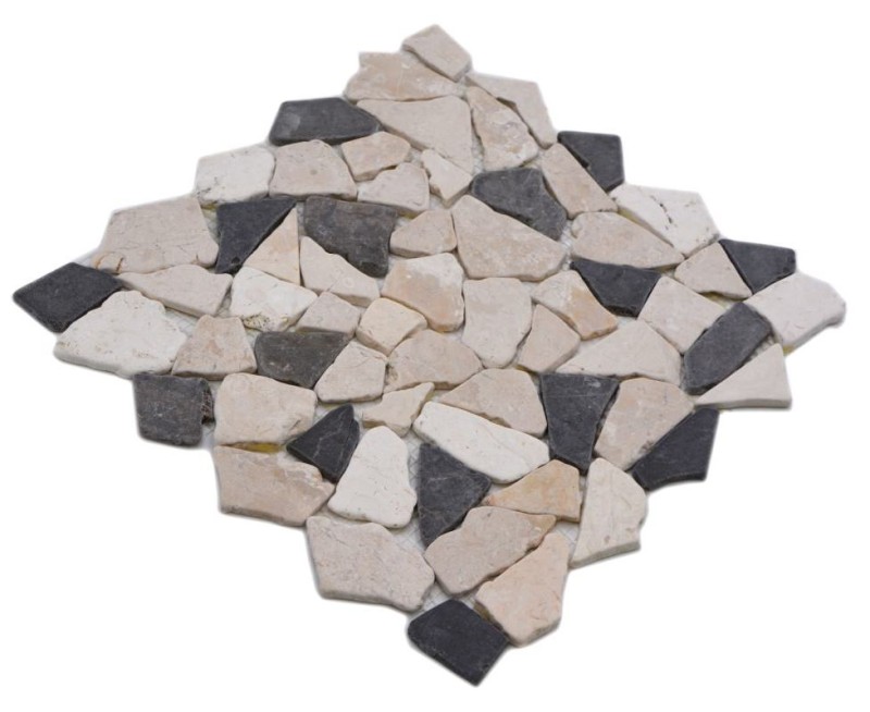 Mosaik Fliese Marmor Naturstein beige schwarz Bruch Ciot BianconeJava MOS44-30-110_f
