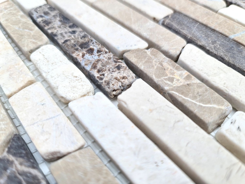 Mosaik Fliese Marmor Naturstein beige braun Brick Castanao Biancone MOS40-0195_f