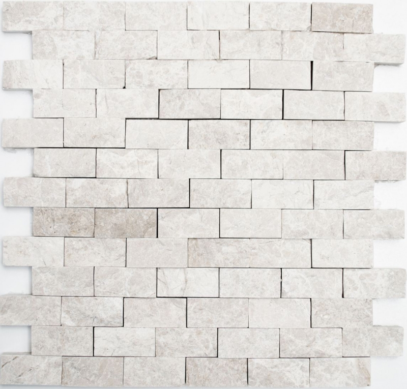 Piastrella di mosaico in marmo pietra naturale avorio Brick Splitface Botticino Marble 3D MOS45-1202_f