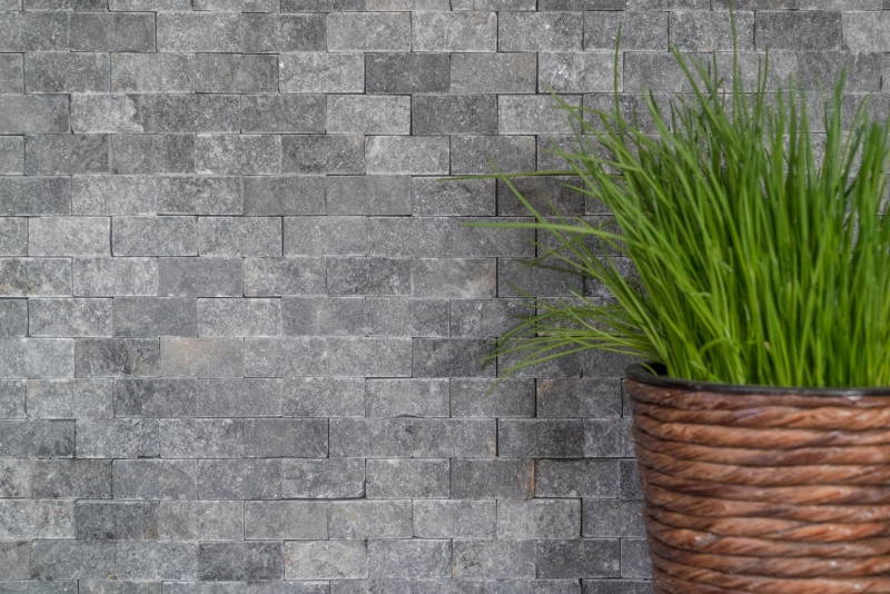Mosaik Steinwand Marmor Naturstein anthrazit grau Brick Splitface grey Marble 3D MOS40-48196_f