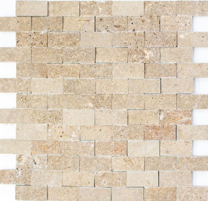 Mosaik Steinwand Travertin Naturstein walnuss Brick Splitface Noce Travertin 3D MOS43-44248_f