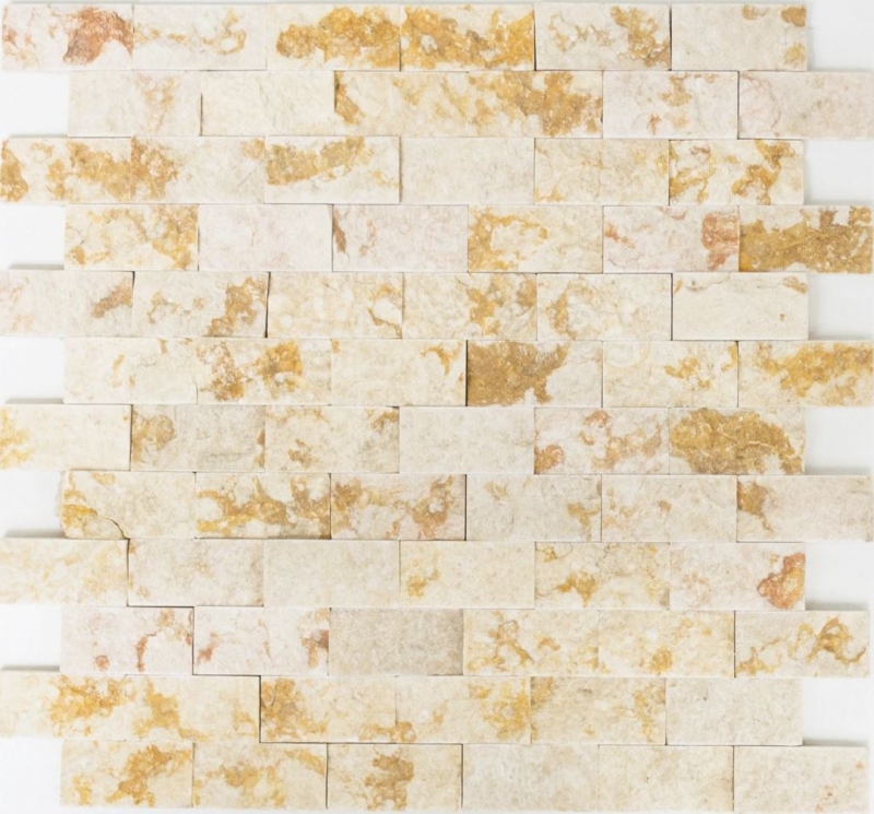 Handmuster Mosaik Fliese Marmor Naturstein Brick Splitface sunny beige 3 D ... 
