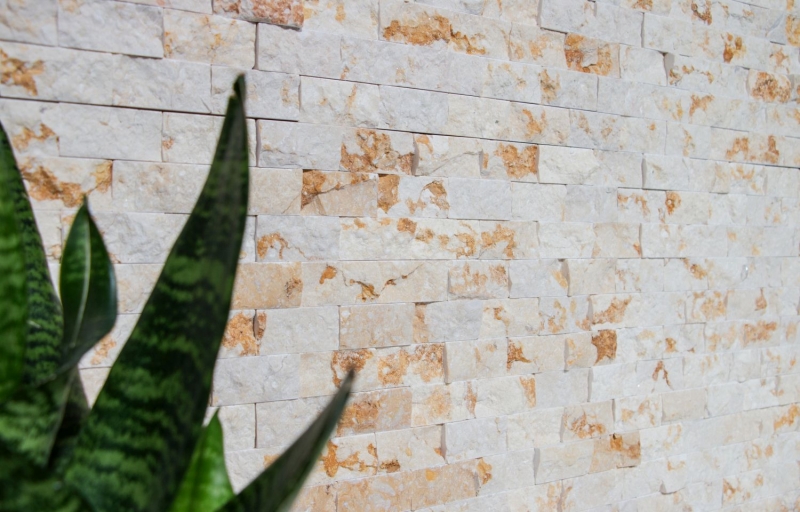 Muro di pietra a mosaico Marmo pietra naturale Mattone Splitface sunny beige 3 D MOS42-X3D46_f