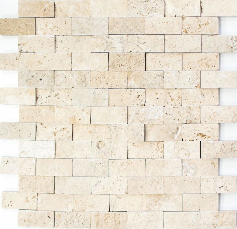 Piastrella a mosaico Travertino pietra naturale beige Brick Splitface Chiaro Travertino 3D MOS43-46248_f