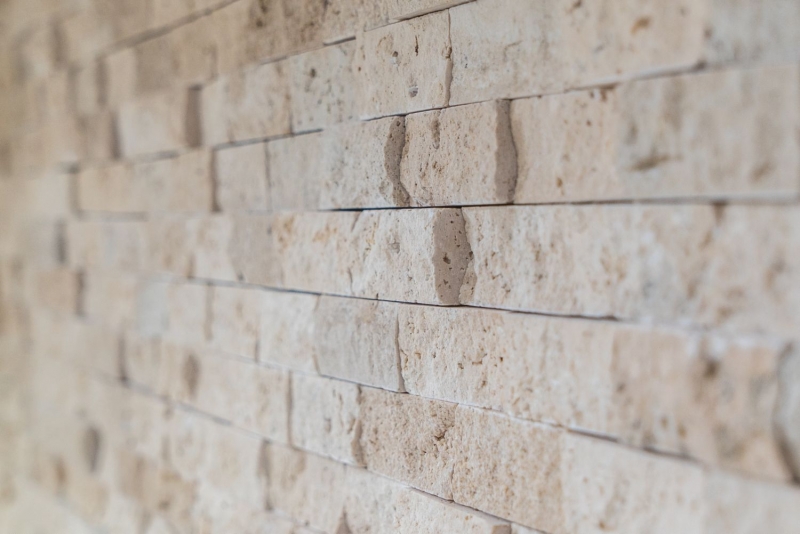 Mosaic tile Travertine natural stone beige Brick Splitface Chiaro Travertine 3D MOS43-46248_f