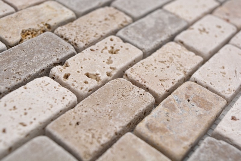 Mosaic tile Travertine natural stone beige brown Brick Travertine tumbled MOS43-46474_f