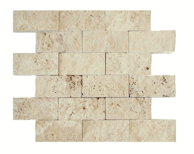 Mosaik Fliese Travertin Naturstein beige Brick Splitface Chiaro Travertin 3D MOS43-1206_f