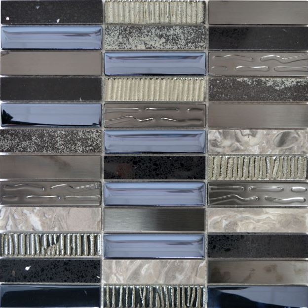 Mosaikfliese Transluzent Komposit Edelstahl silber grau schwarz Rechteck Glasmosaik Crystal Artificial Stein Stahl EP schwarz MOS87-58X_f