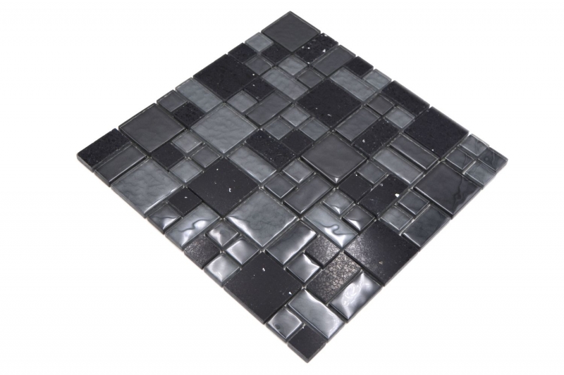 Carreau de mosaïque Translucide Composite noir Combinaison de mosaïque de verre Crystal Artificial noir MOS88-K989_f