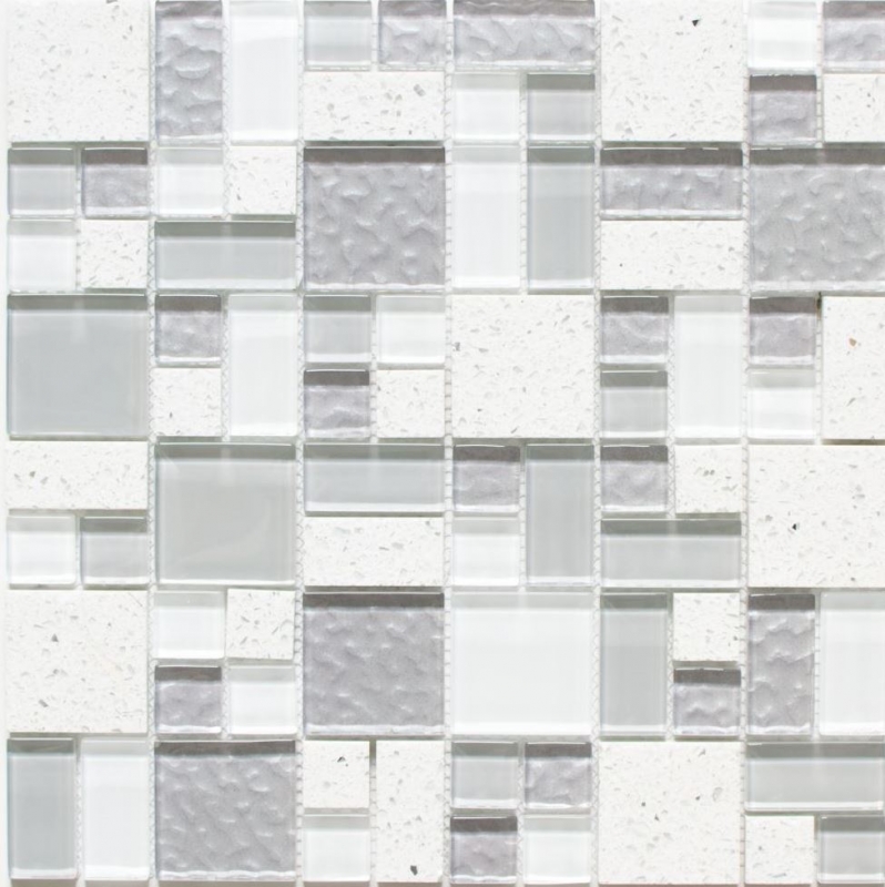 Piastrella di mosaico Composito traslucido bianco Combinazione di mosaico di vetro Cristallo artificiale bianco MOS88-K990_f