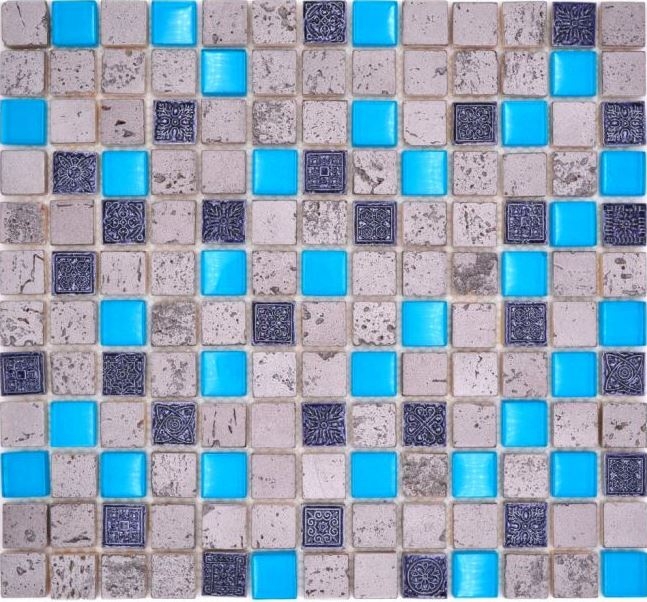 Piastrella di mosaico Traslucido blu-grigio Mosaico di vetro Cristallo Resina blu-grigio MOS82-0402_f