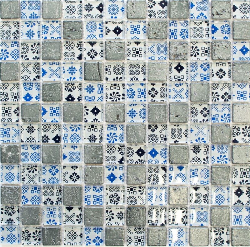 Piastrella di mosaico Traslucido blu nero Mosaico di vetro Cristallo Resina ottica blu nero argento MOS83-CB07_f