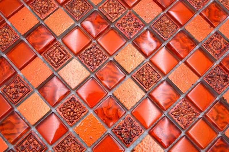 Piastrella di mosaico Rosso traslucido Mosaico di vetro Cristallo Struttura in resina rossa MOS83-CB30_f