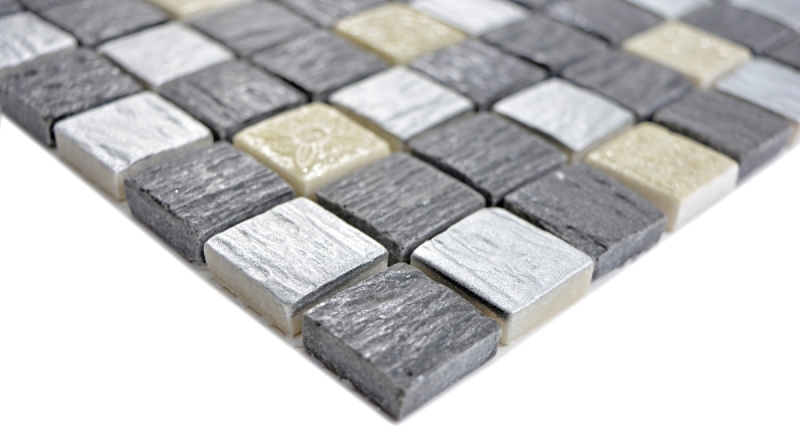 Mosaikfliese Transluzent grau schwarz Glasmosaik Crystal Resin grau schwarz silber MOS83-0226_f