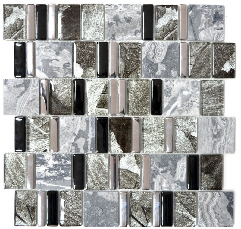 Carreau de mosaïque Translucide gris noir Multiformat Mosaïque de verre Crystal pierre EP gris noir MOS88-0210_f