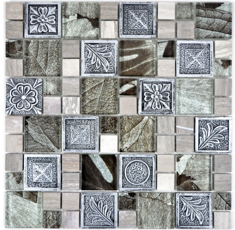 Piastrella di mosaico Argento traslucido Combinazione di mosaico di vetro Cristallo Resina argento Ornamento MOS88-0280_f