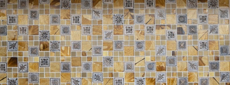 Piastrella di mosaico Oro traslucido Combinazione di mosaico di vetro Cristallo Resina oro Ornamento MOS88-0790_f