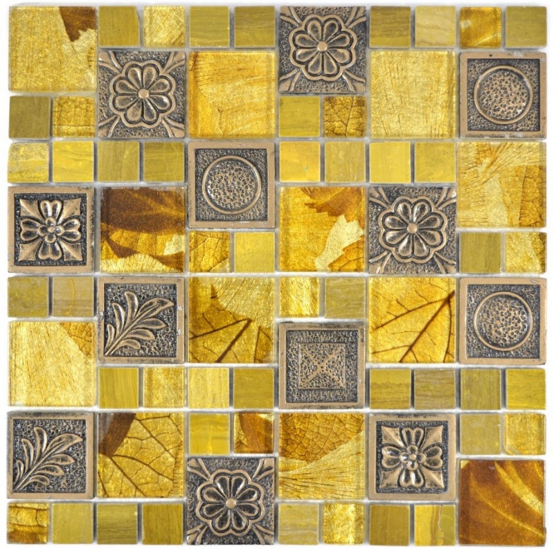 Piastrella di mosaico Oro traslucido Combinazione di mosaico di vetro Cristallo Resina oro Ornamento MOS88-0790_f