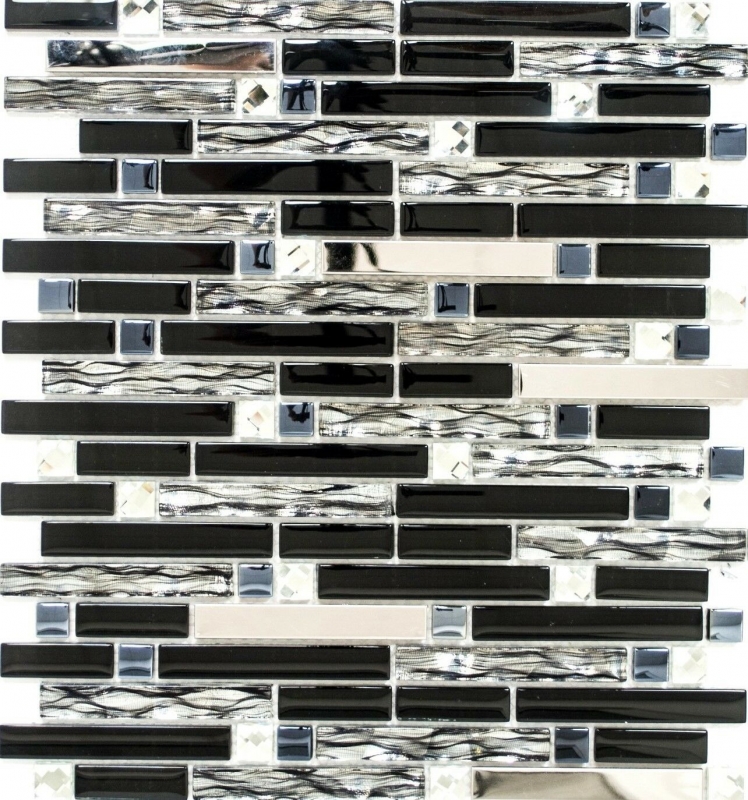 Piastrelle di mosaico acciaio inox nero mosaico di vetro composito acciaio MOS86-0302_f