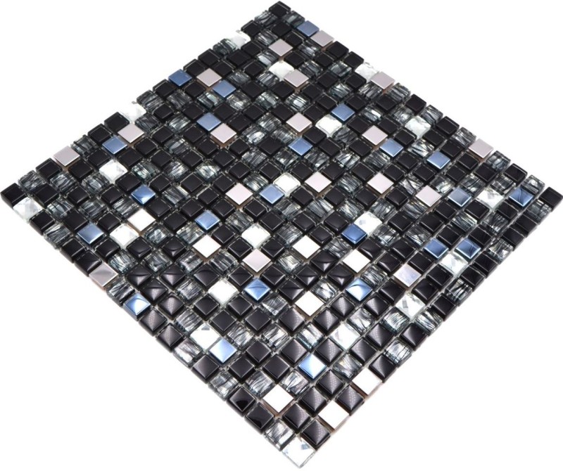 Mosaikfliese Transluzent Edelstahl schwarz Glasmosaik Crystal Stahl schwarz Glas MOS92-0304_f
