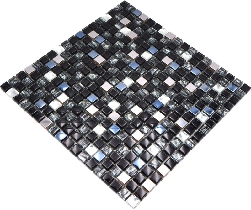 Carreau de mosaïque Translucide acier inoxydable noir Mosaïque de verre Crystal acier noir verre MOS92-0304_f