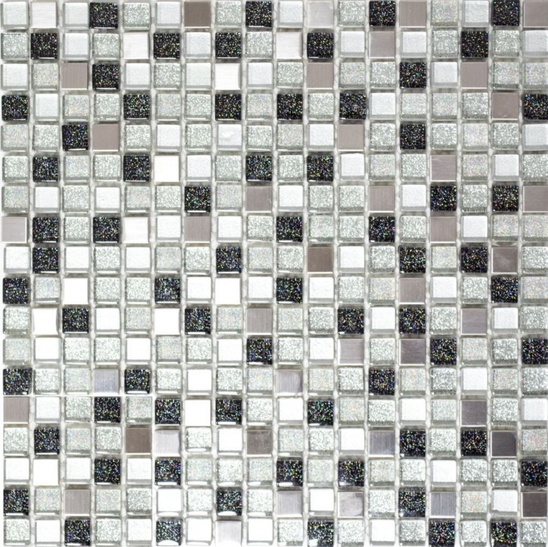 Piastrella a mosaico Acciaio inox traslucido argento nero Mosaico di vetro Acciaio cristallo argento nero MOS92-0207_f
