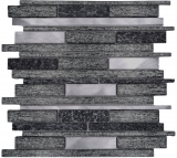 Mosaikfliese Küchenrückwand Transluzent Aluminium schwarz Verbund Glasmosaik Crystal Stein Alu schwarz MOS49-GV84_f