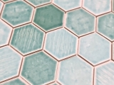 Handmuster Mosaikfliese Keramik Mosaik Hexagonal grün glänzend Fliesenspiegel Dusche MOS11K-SAN5_m