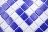 Échantillon manuel Carreau de mosaïque bordure verre blanc bleu foncé collé sur papier Mosaïque de piscine MOSMB-BO16P_m