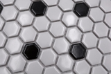 Handmuster Mosaikfliese Keramik Mosaik Hexagonal mix beige schwarz glänzend Küchenrückwand Bad MOS11A-03G01_m