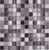 Glasmosaik Mosaikfliese schwarz glänzend Zebra Wand Küche Bad Dusche MOS68-WL24